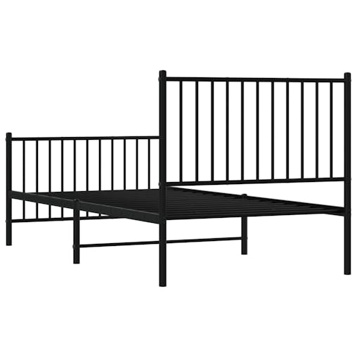 NNEVL Metal Bed Frame with Headboard and Footboard Black 92x187 cm Single