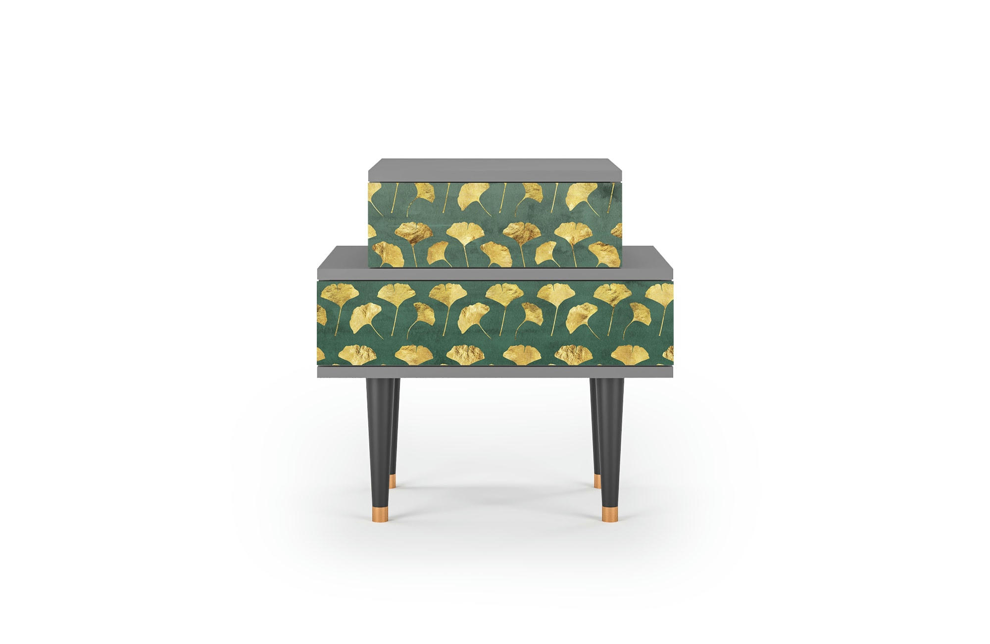 GINGKO LEAVES - Table de chevet vert et jaune 2 tiroirs L 58 cm