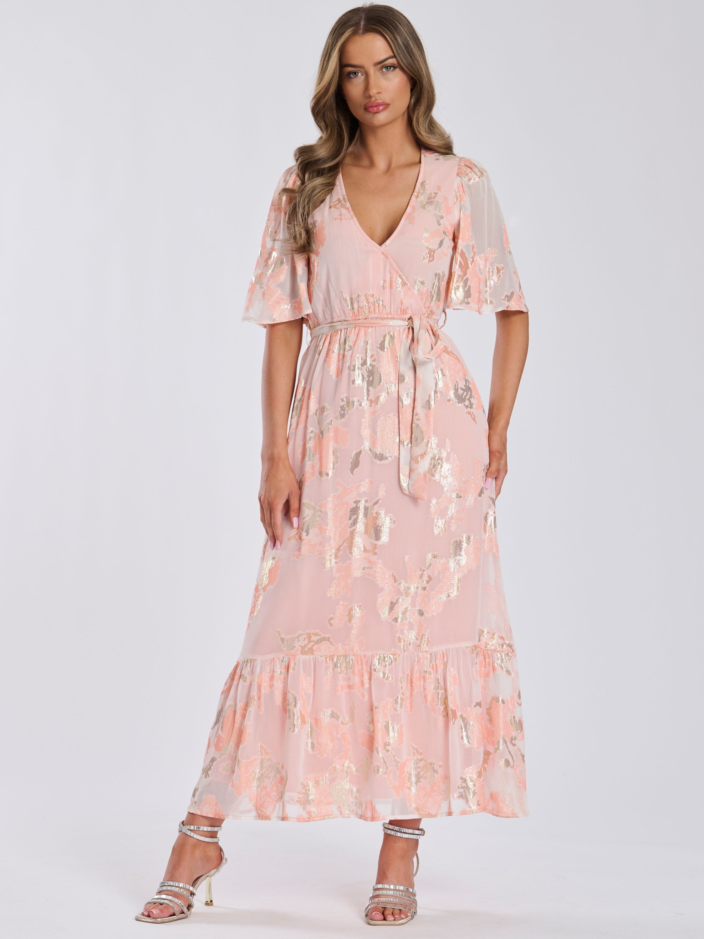 Finding Friday Metallic Jaquard Short Sleeve Maxi Dress