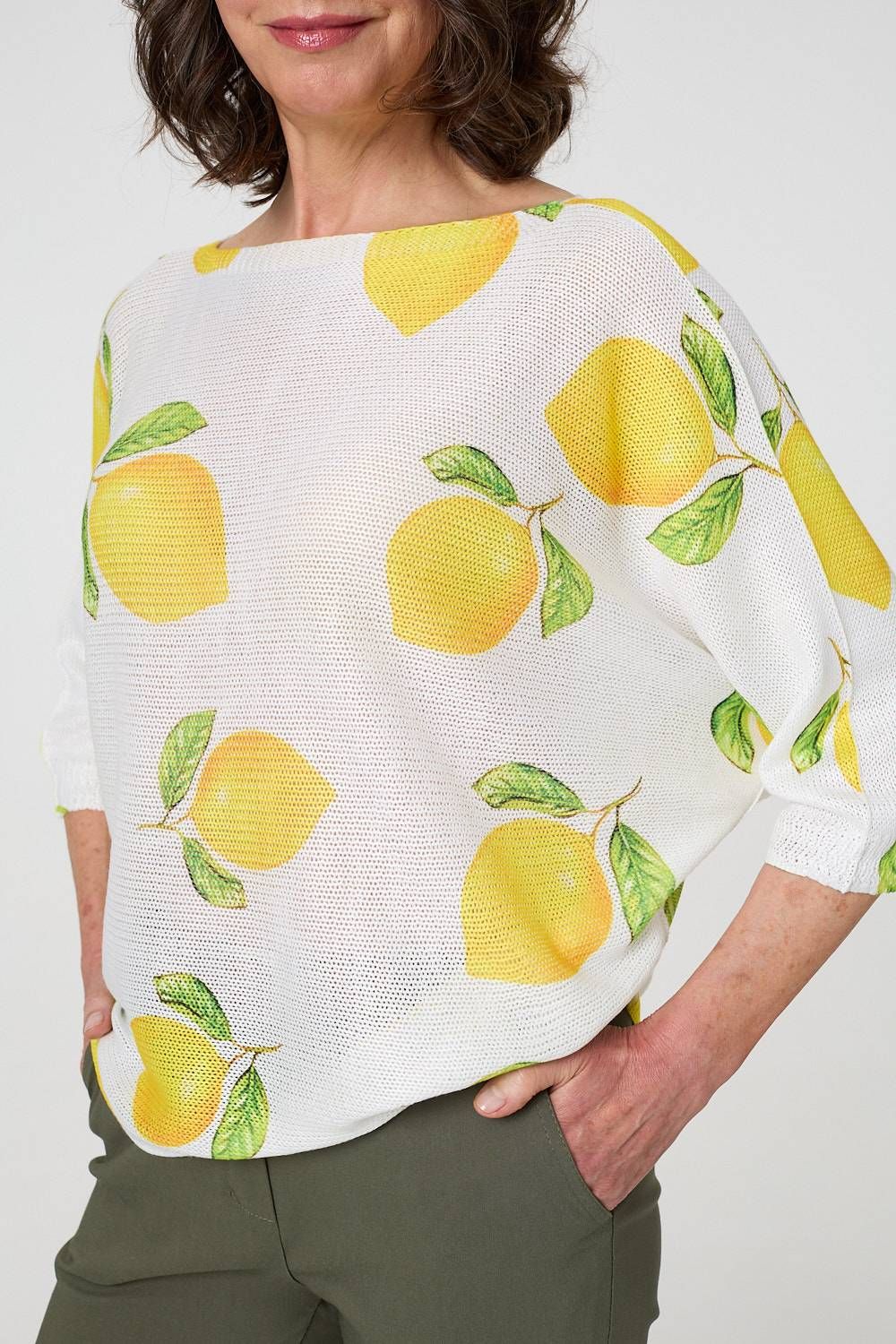 Izabel London Printed 3/4 Sleeve Knit Texture Top
