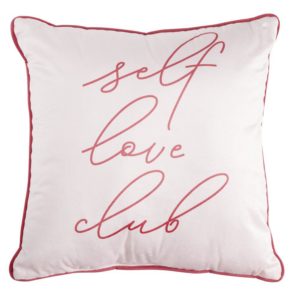 Coussin carré Self Love Club rose et rouge 40x40cm
