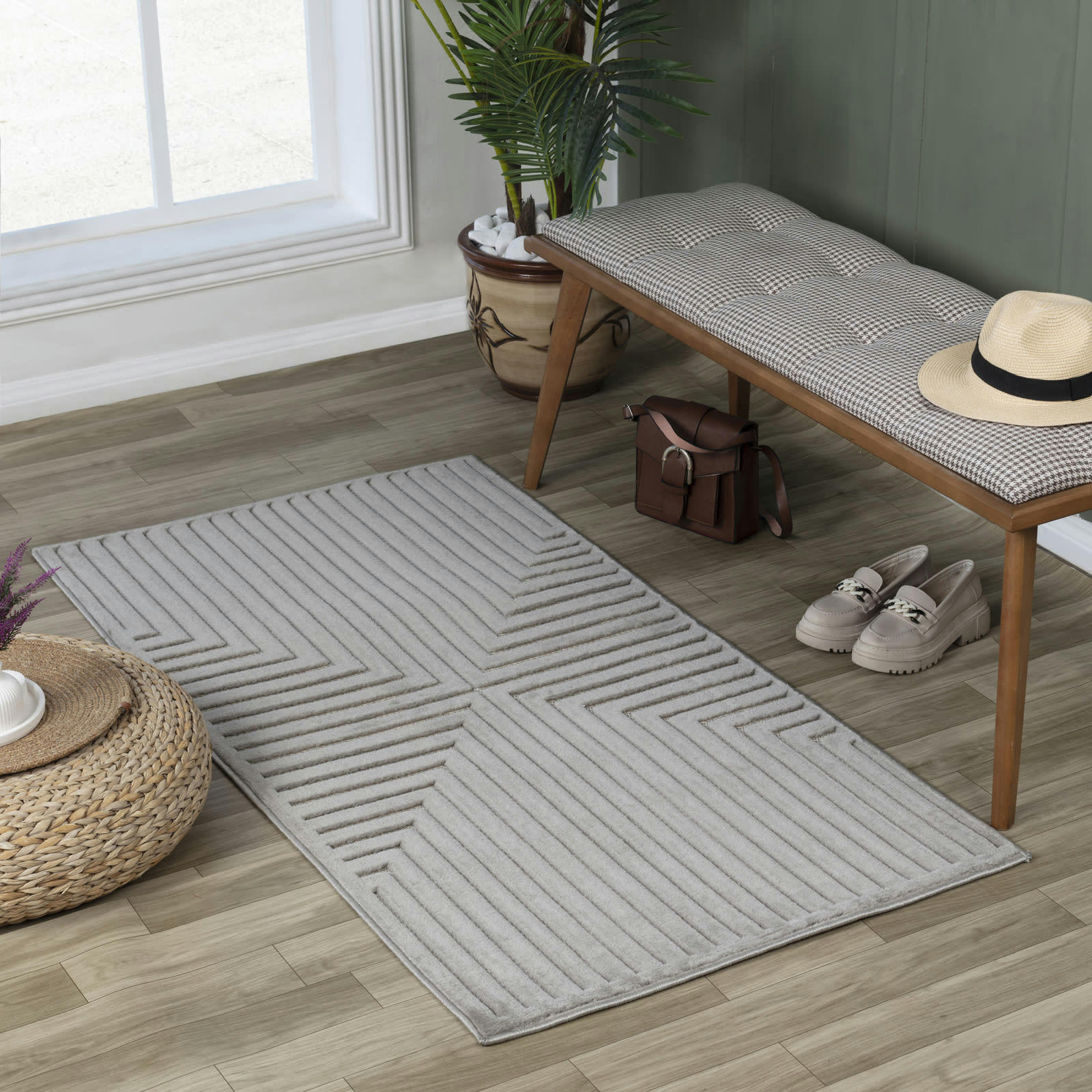 KIYOSHI - Tapis d'Intérieur/d'Extérieur Hygge Gris 80x150