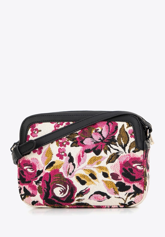 Damska crossbody z żakardu i ekoskóry biało - różowa