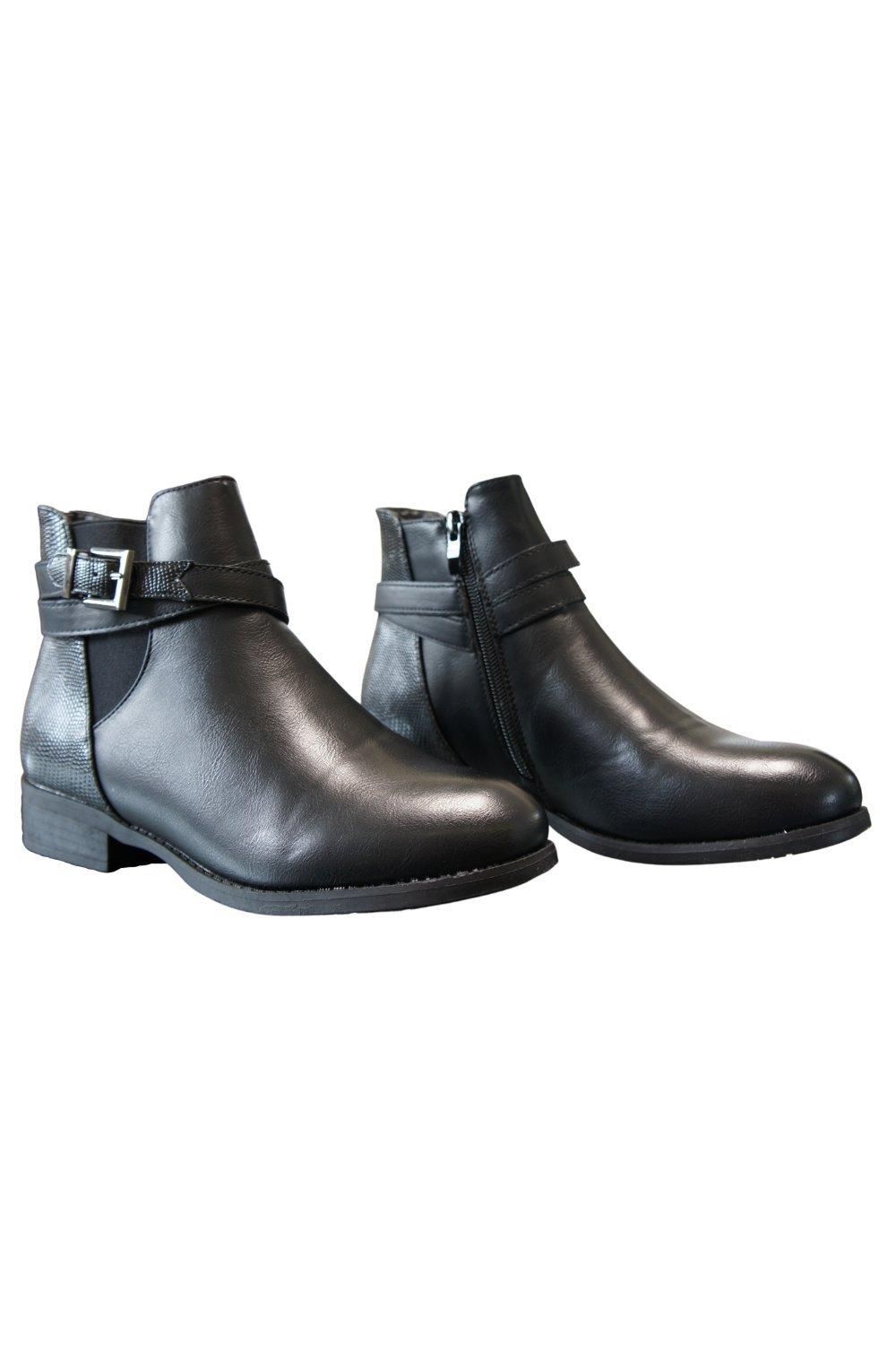 IVACHY Fashion Faux Croc Buckle Deco Zip Closure Low Heel Ankle Boots