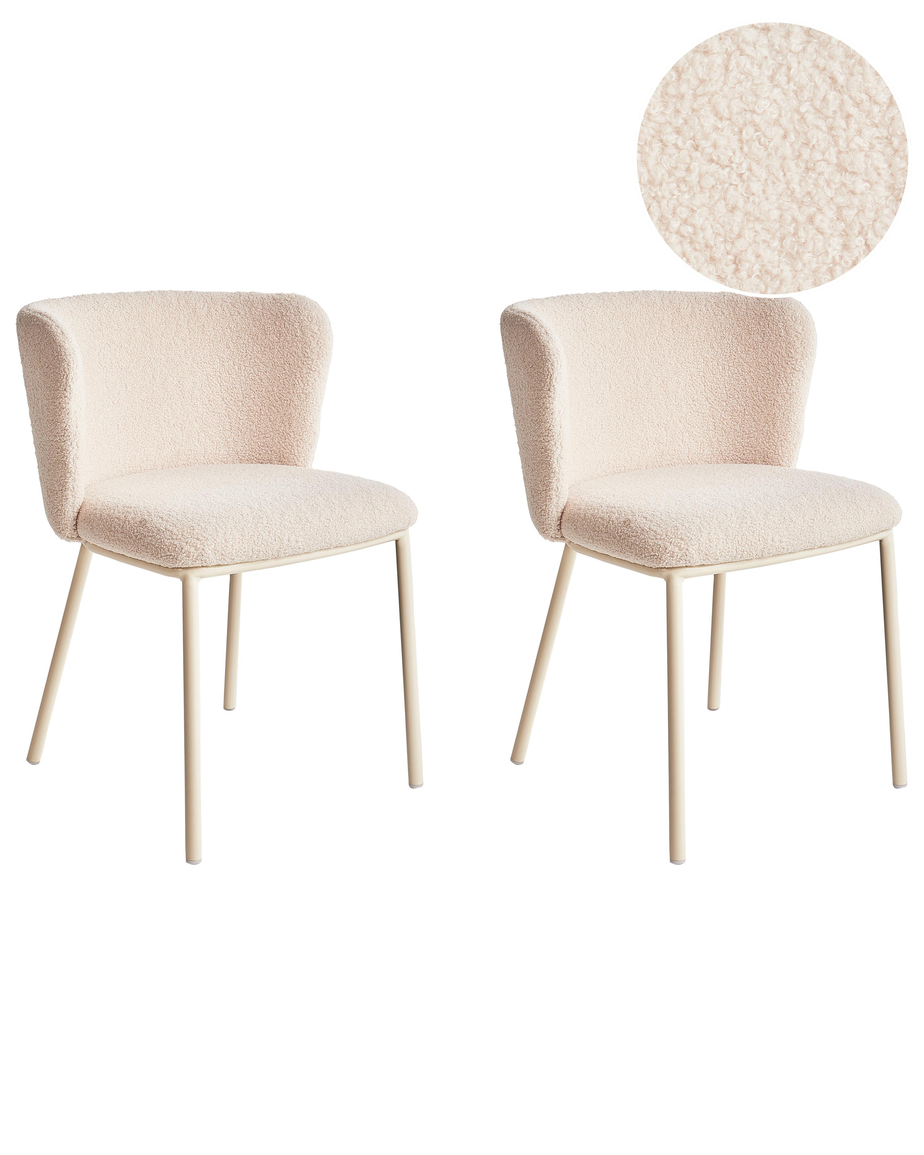 Set of 2 Bar Chairs MINA II Boucle Light Beige