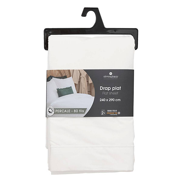 Drap plat - percale - blanc - 240x290 cm - Atmosphera