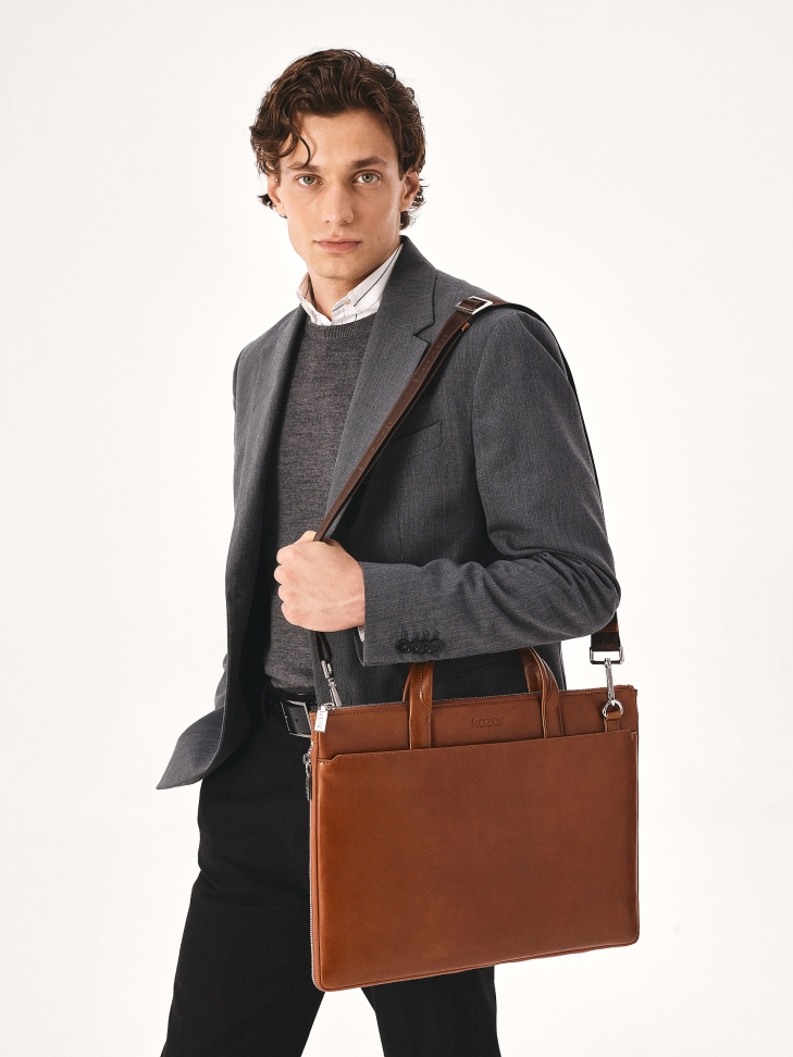 Brown leather laptop and document bag