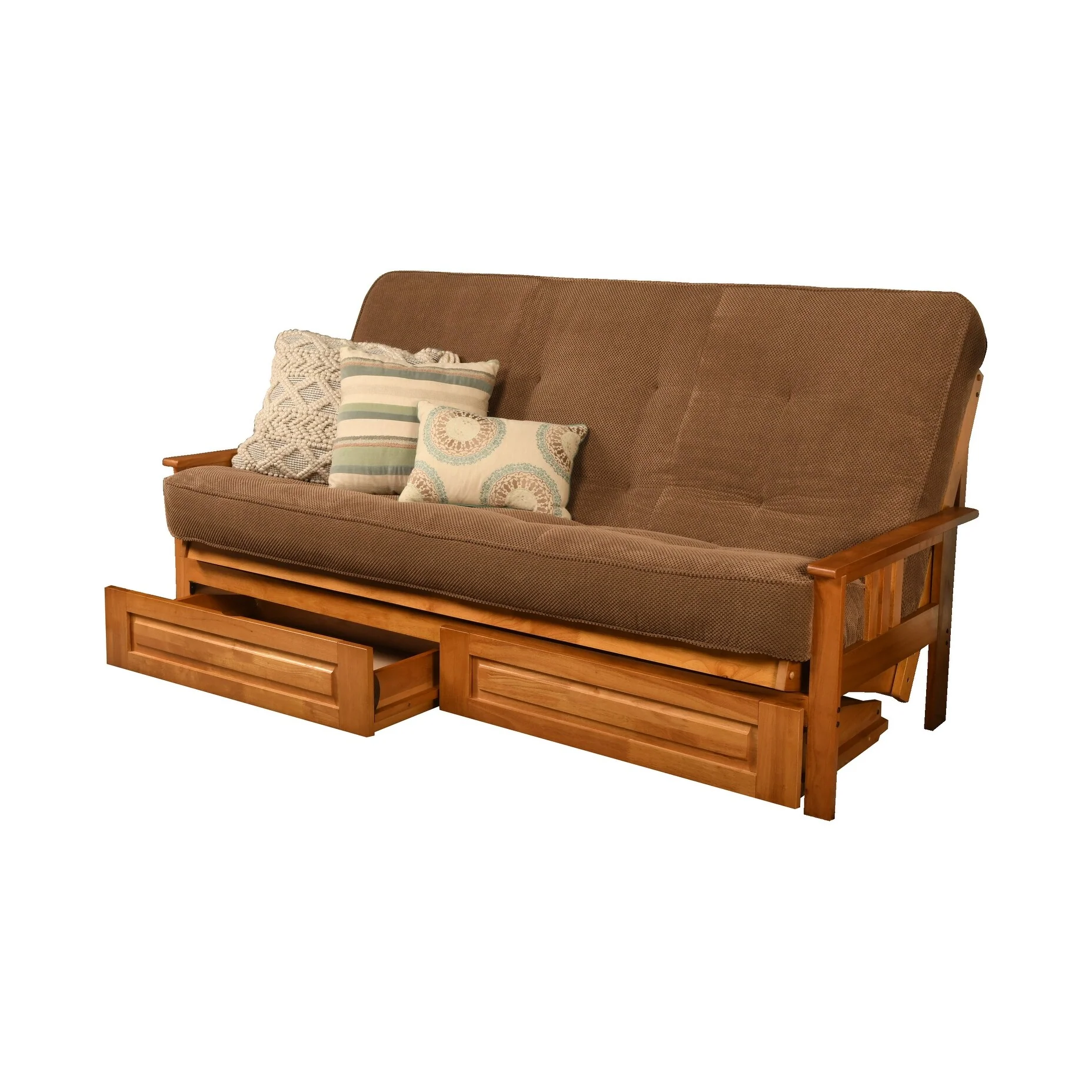Somette Monterey Queen-size Storage Futon Set in Butternut Finish with Marmont Mattress