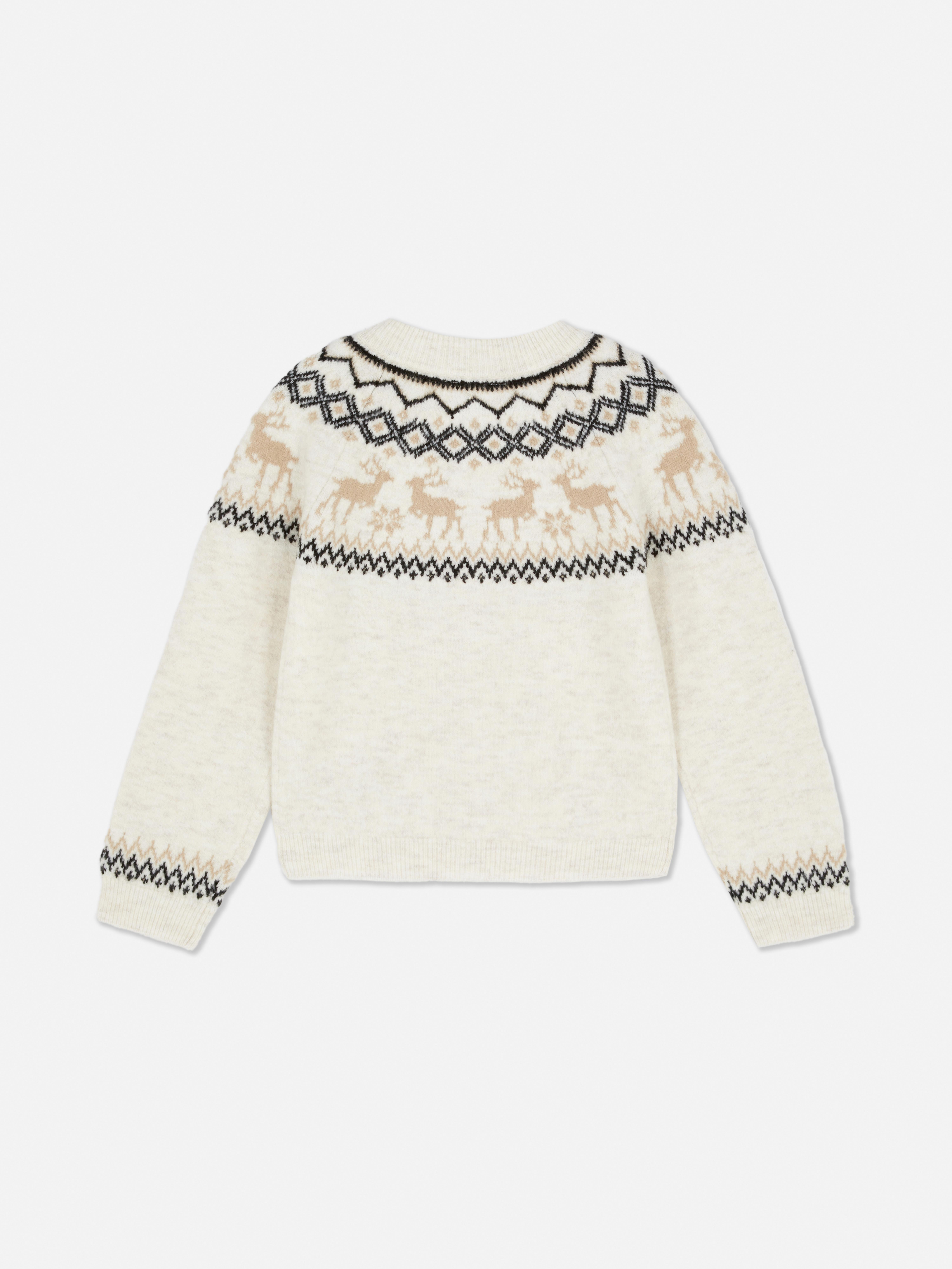 7-15yrs | Kid's Reindeer Fair Isle Family Christmas Cardigan