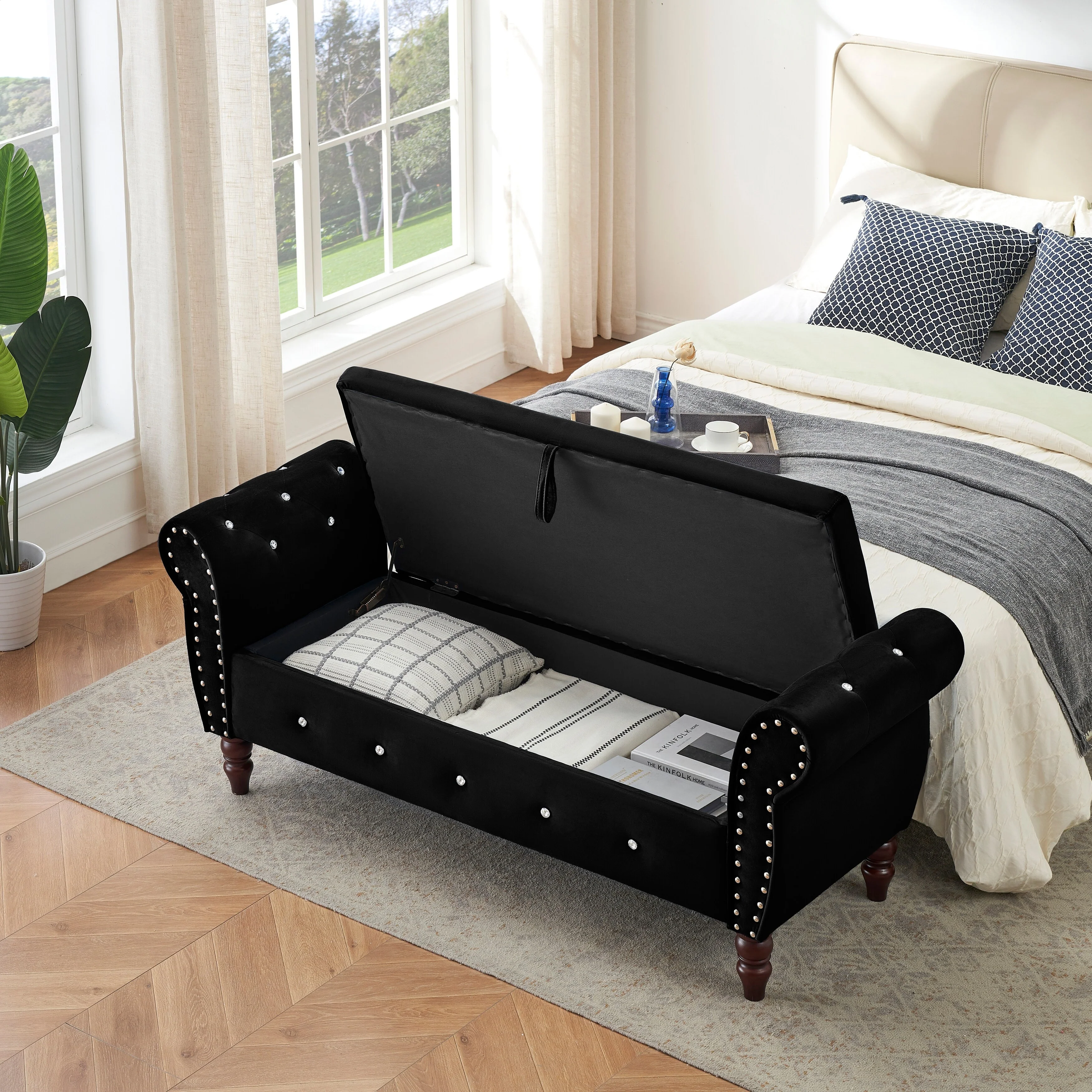 63.38Velvet Multifunctional Storage Rectangular ottoman bench