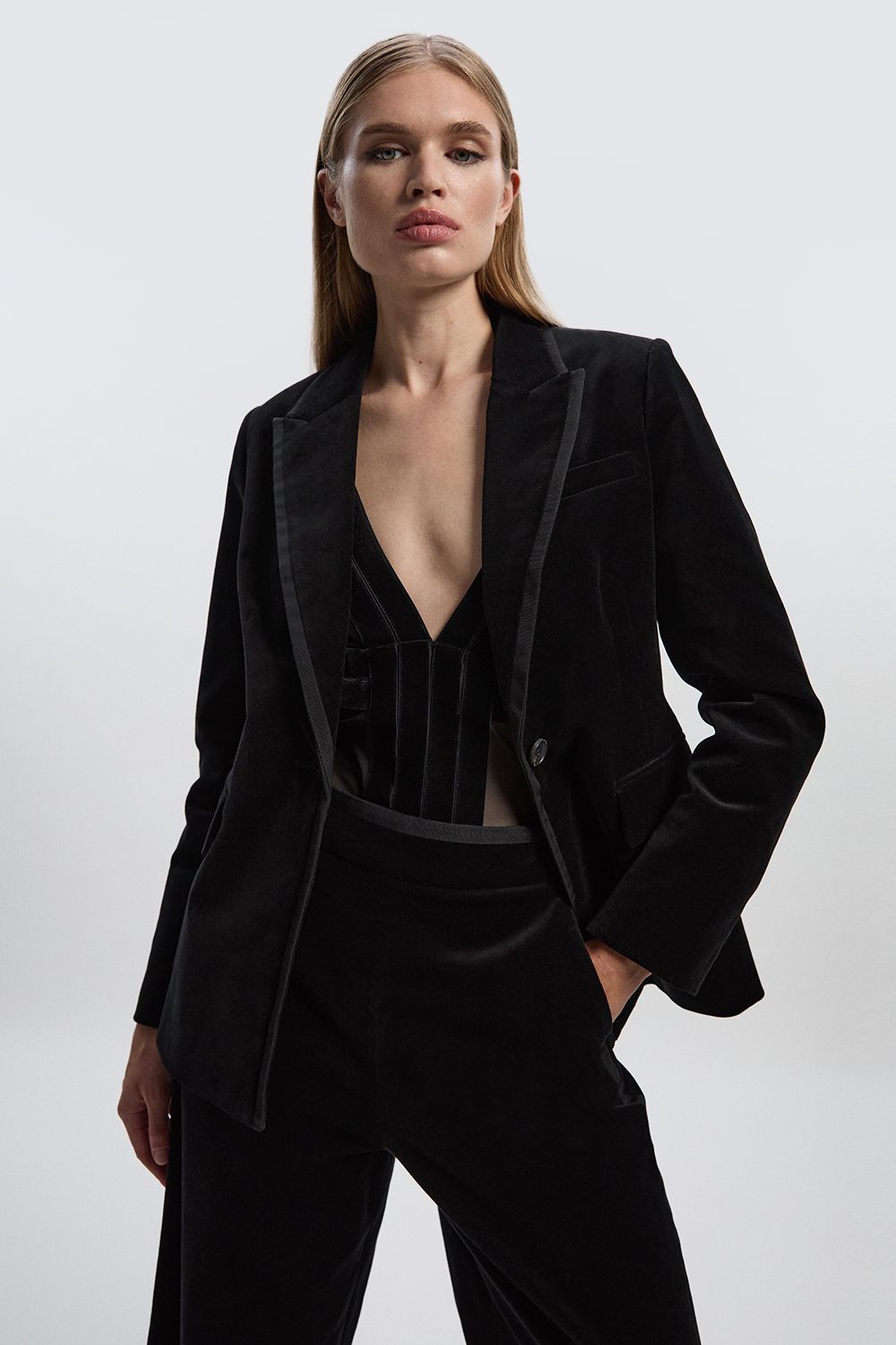 KarenMillen Velvet Groisgrain Tailored Blazer