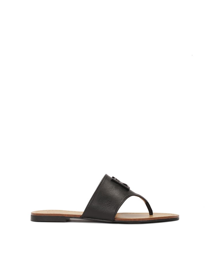 Black leather flip-flops with wide strap