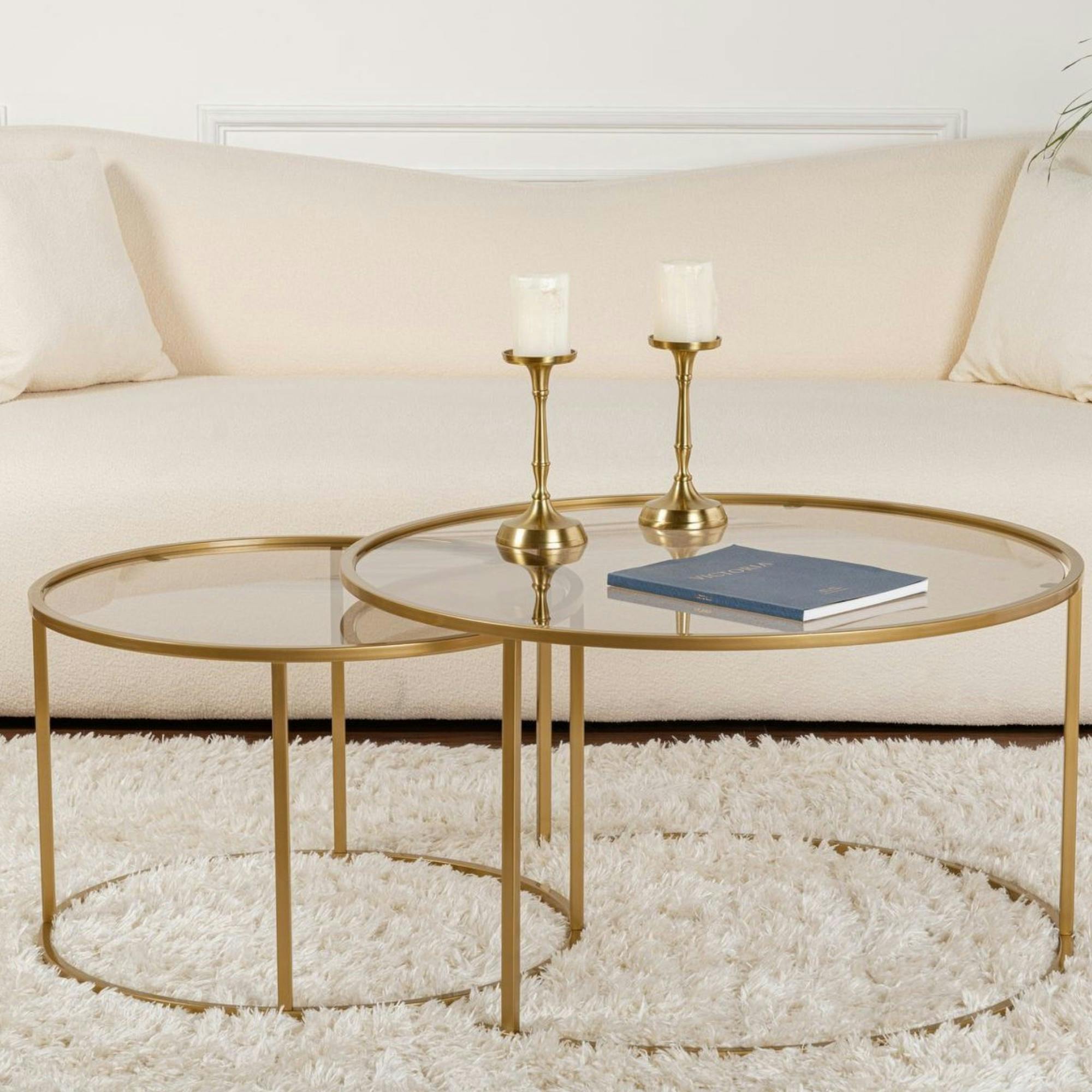 Table gigogne verre ambré - cadre doré (lot de 2) ⌀80 cm TULUM