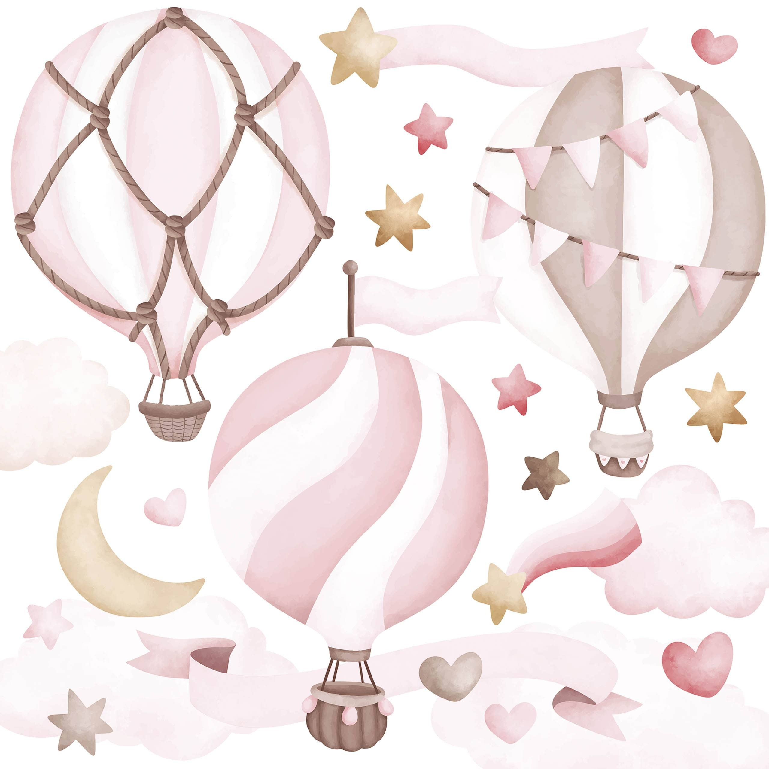 Naklejki Różowe balony w chmurach 60x30cm
