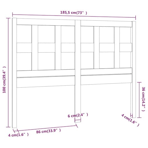 NNEVL Bed Headboard 185.5x4x100 cm Solid Wood Pine