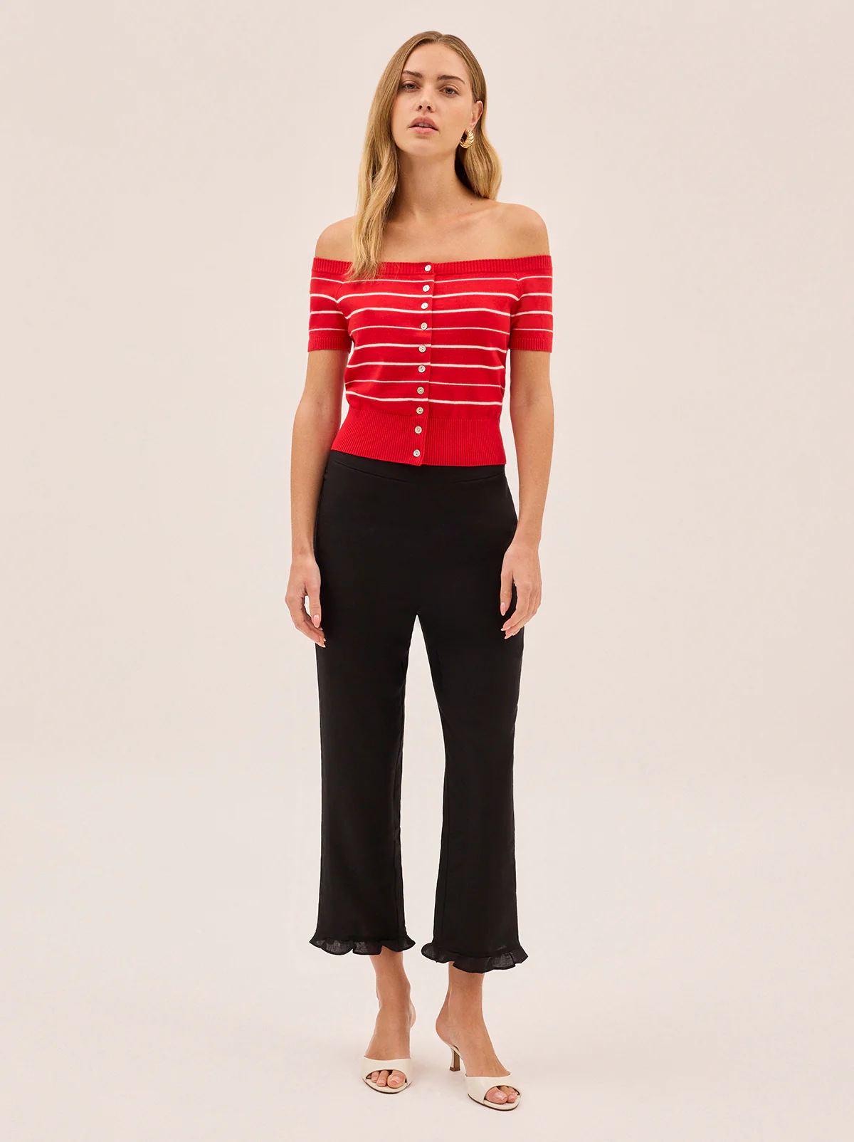 Lyla Red Stripe Bardot Knit Top