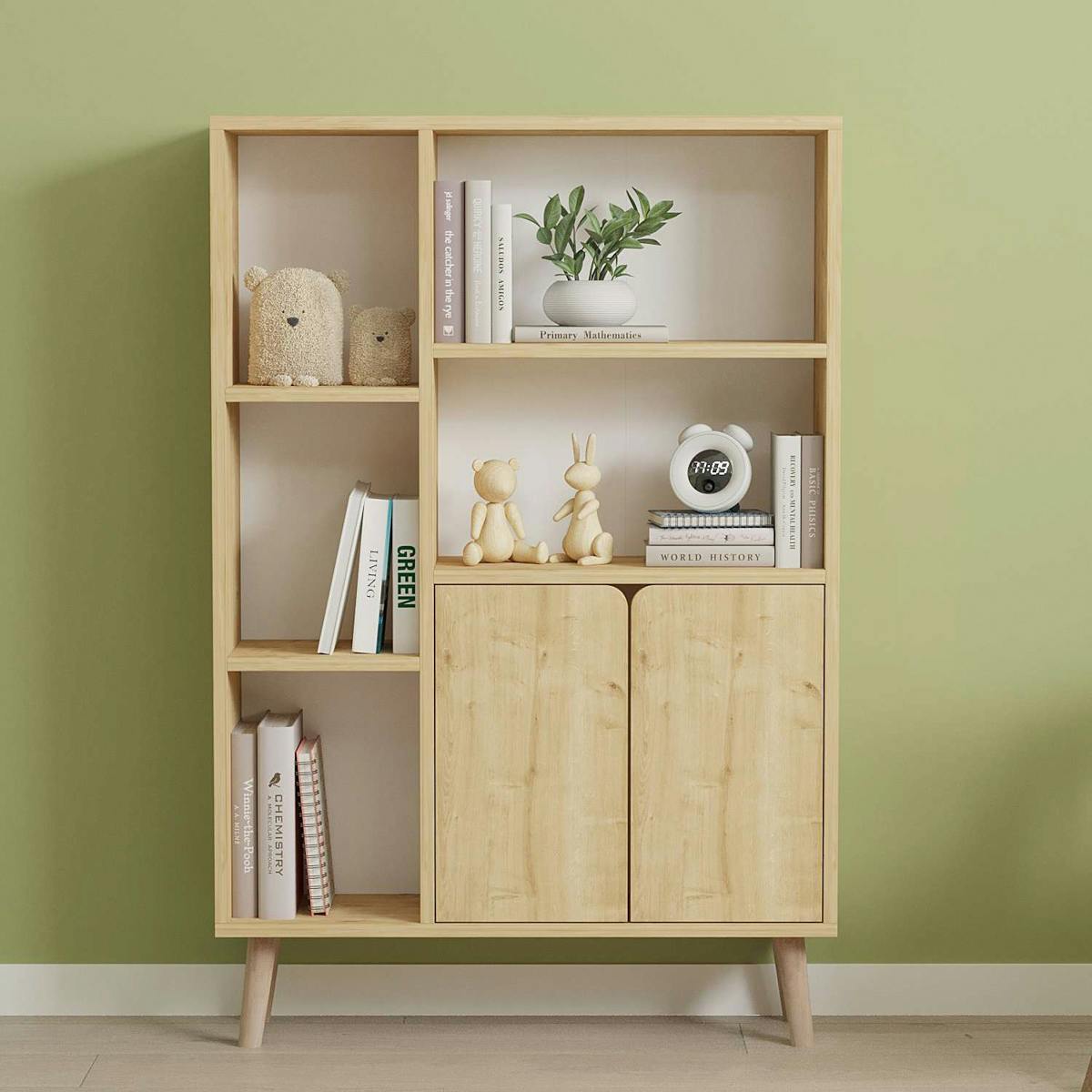 Bibliothèque scandinave effet bois clair 2 portes MARFA