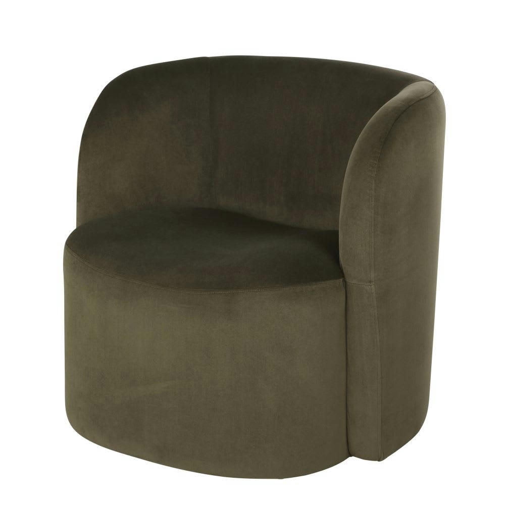 Bobun - Fauteuil en velours vert kaki