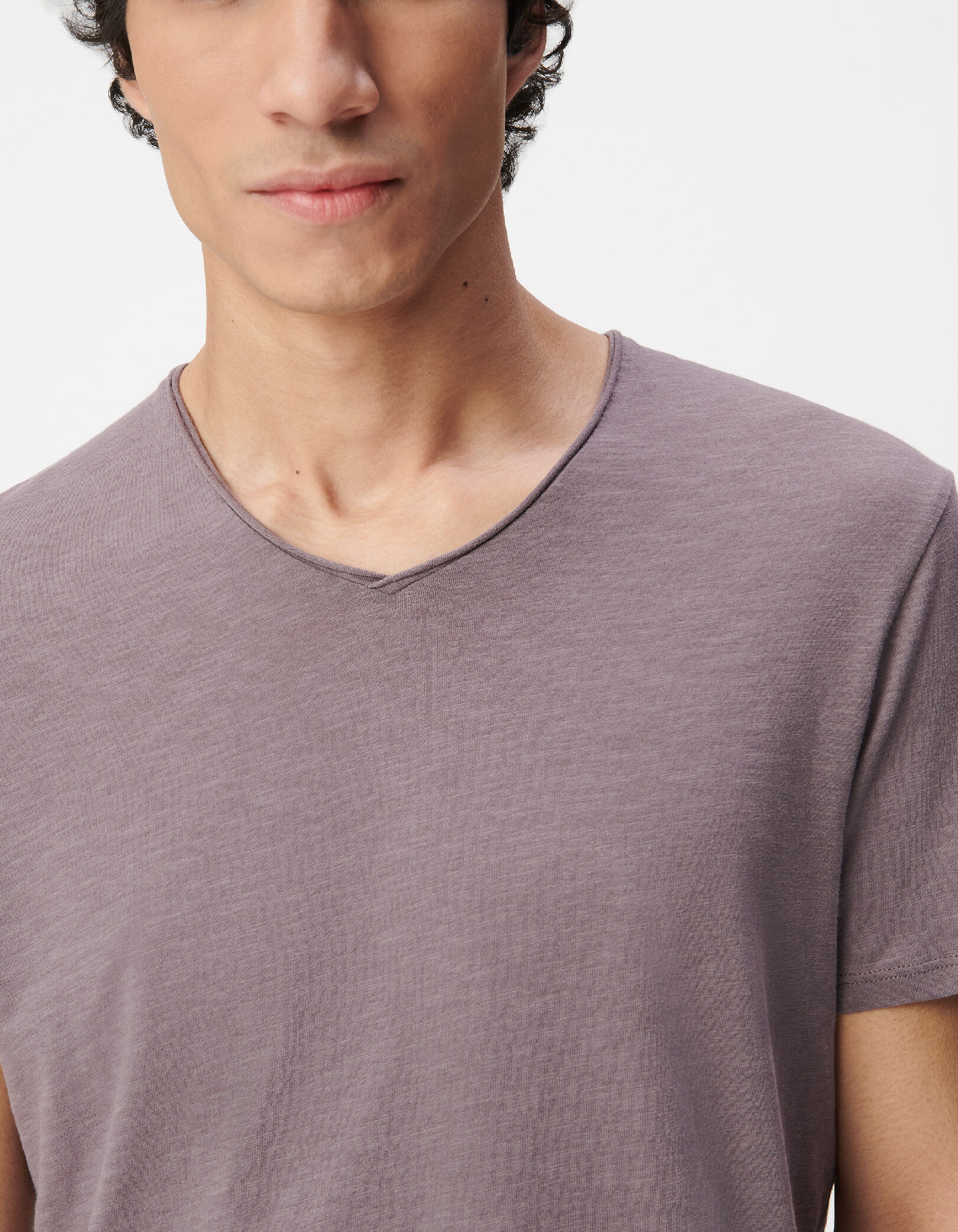 T-shirt encolure V parme coton bio flammé Homme