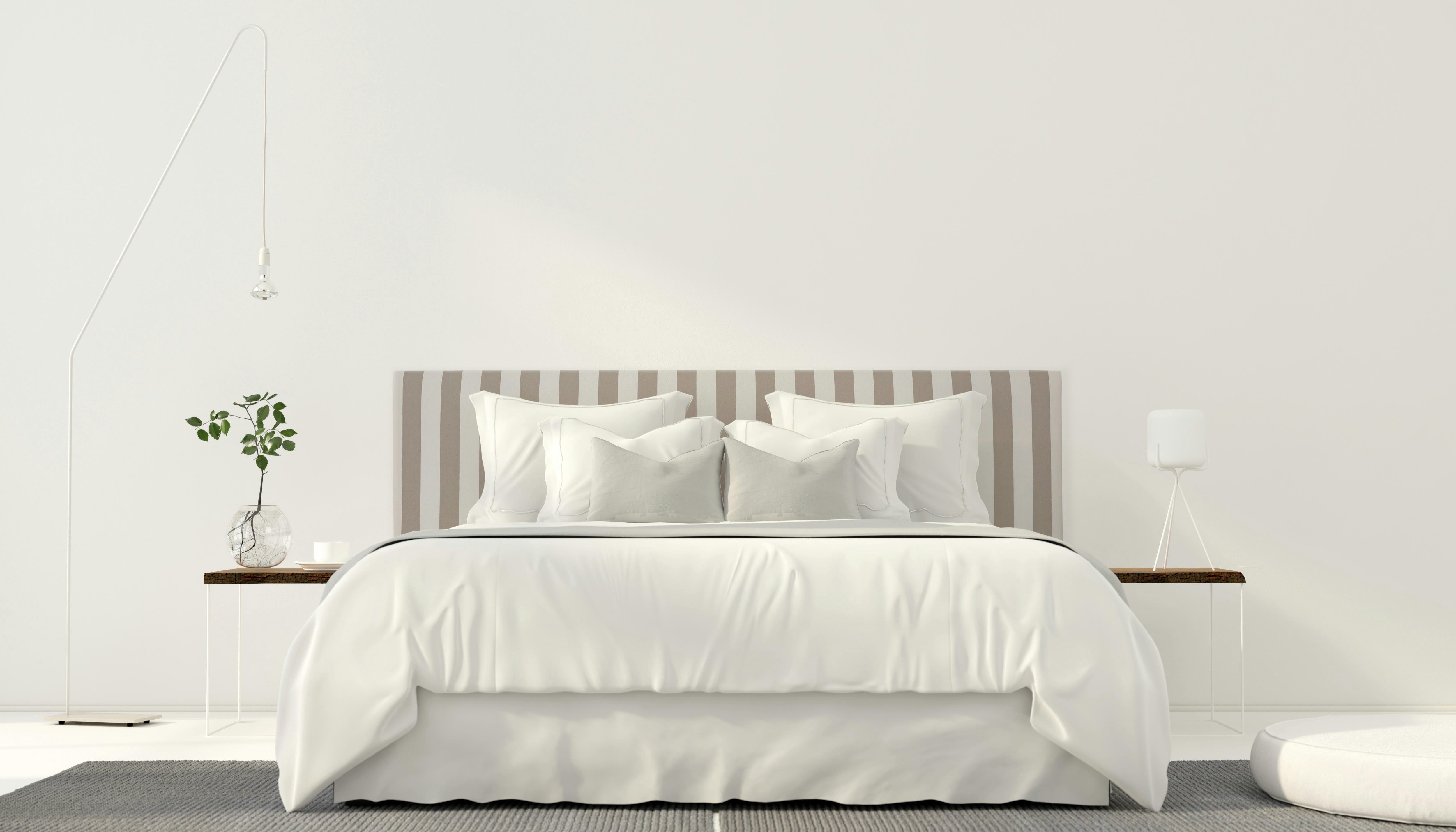 BILLIE SUANCES - Tête de lit tapissée en tissu rayé beige 165x52cm