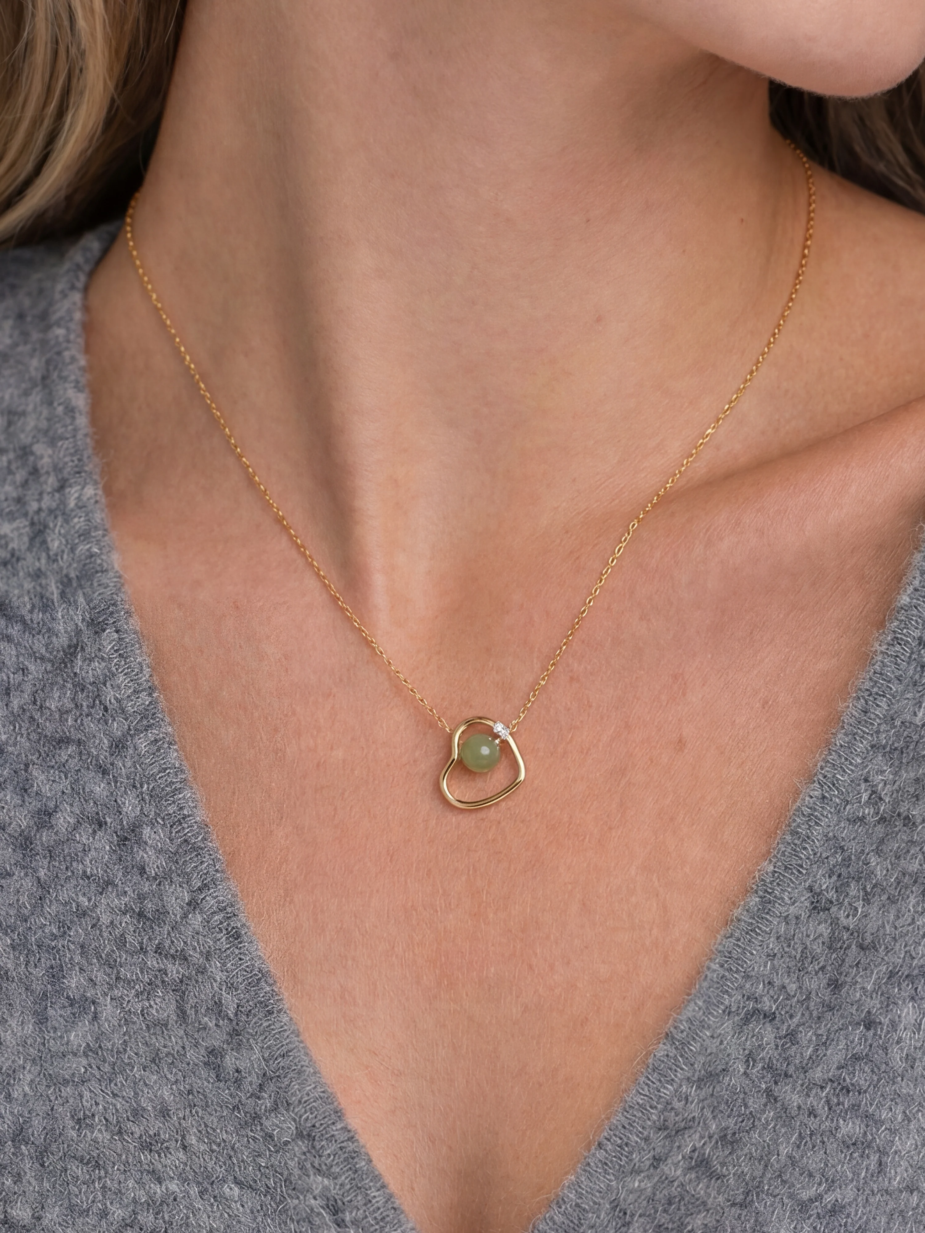 Maison Heart — Green Jade & Zircon Pendant Necklace