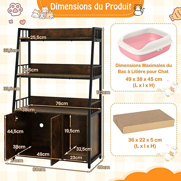 Maison pour Chat Extérieure Isolée, Niche pour Chat en Bois avec Mousse Isolante, 2 Porte Ouvrables, 88 x 55 x 69 cm, Industriel