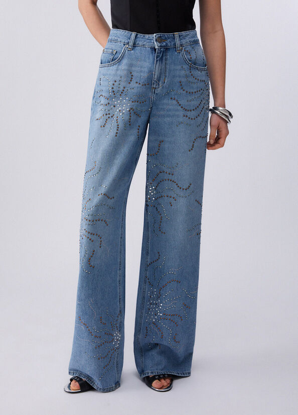 Jeans straight con strass