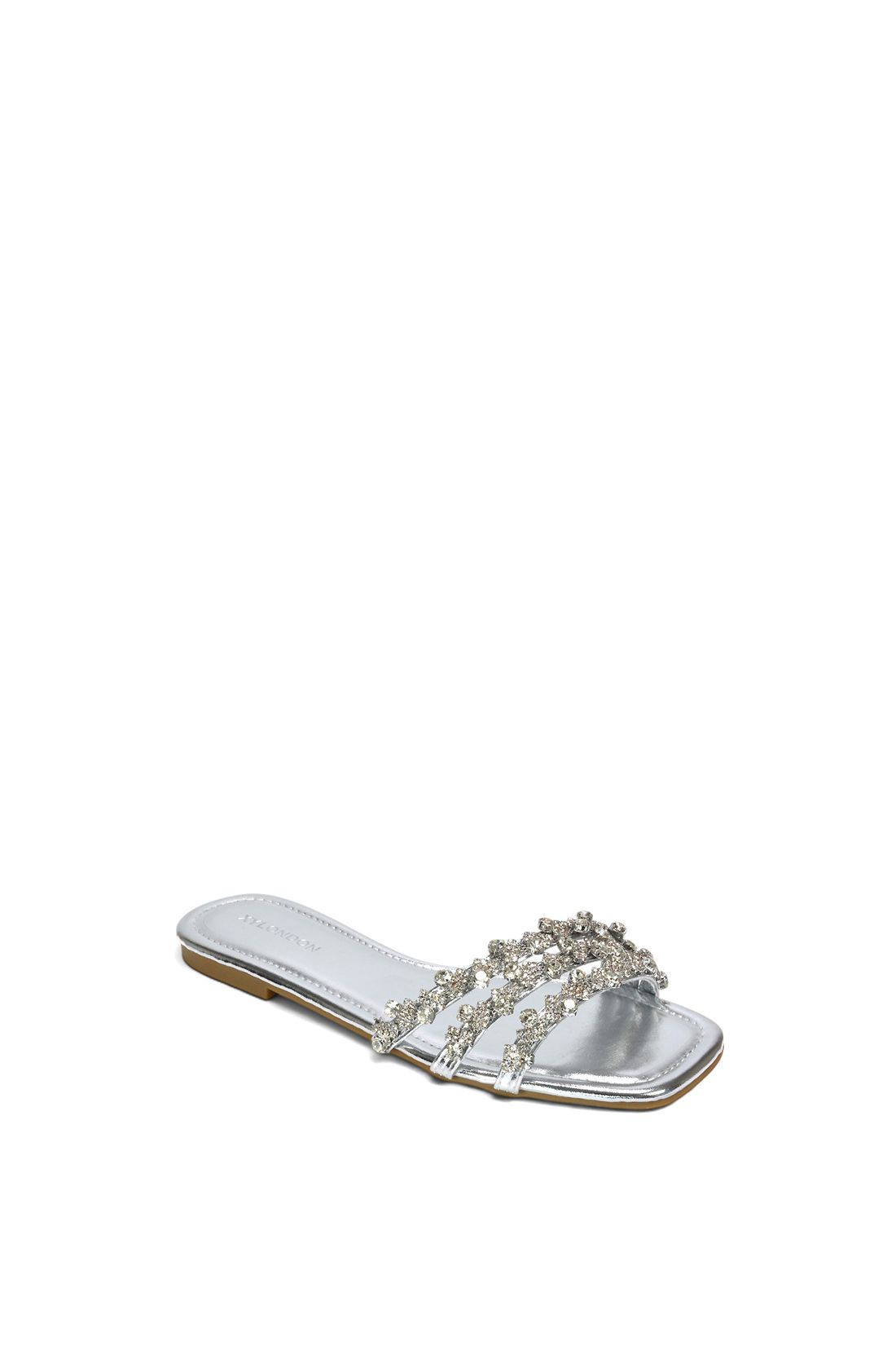 XY London Hazel' Flat Diamante Slider Sandals With Square Toe