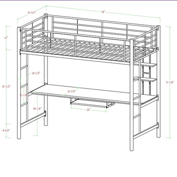 Middlebrook Abner Black Metal Twin Loft Bed with Desk