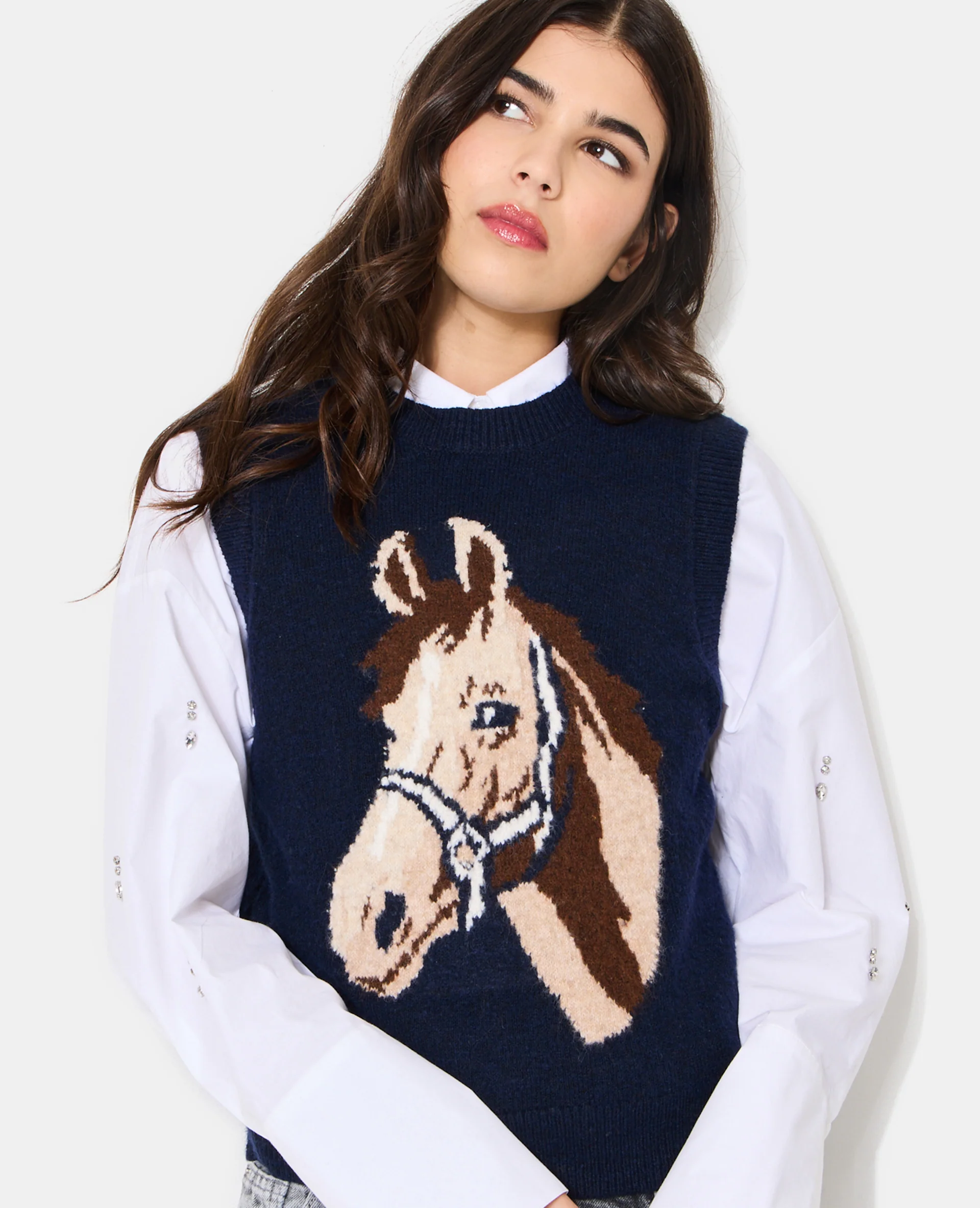 Pull sans manches avec cheval