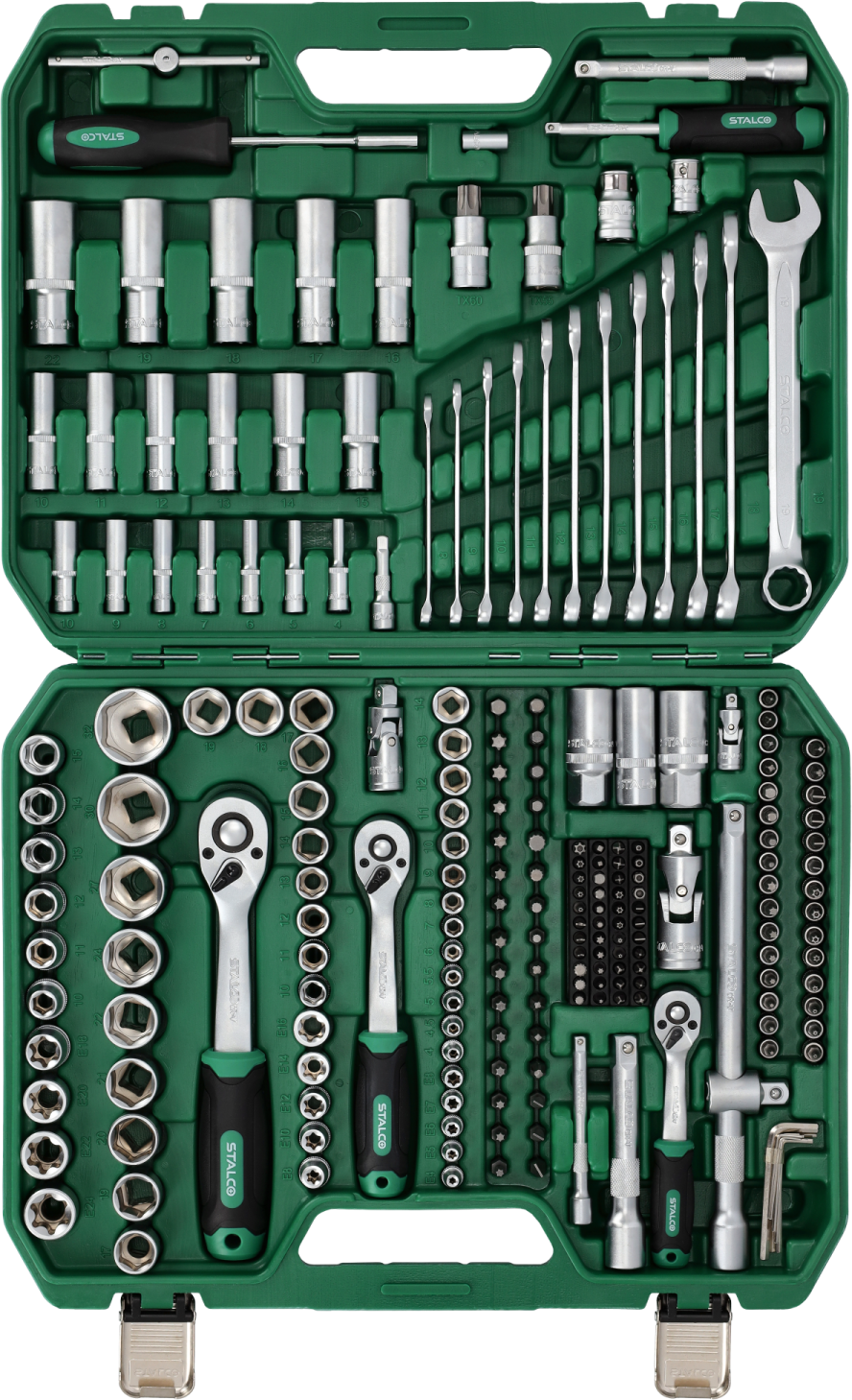 Zestaw kluczy nasadowych i płasko oczkowych, 219 elementów S-54005 STALCO S-54005