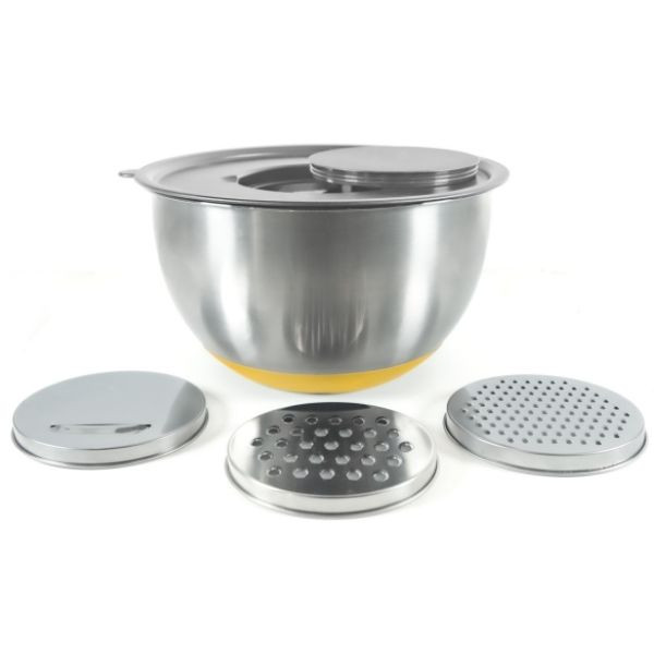 Zestaw 3 misek PIKA inox   pokrywy szklane oraz 3 tarki