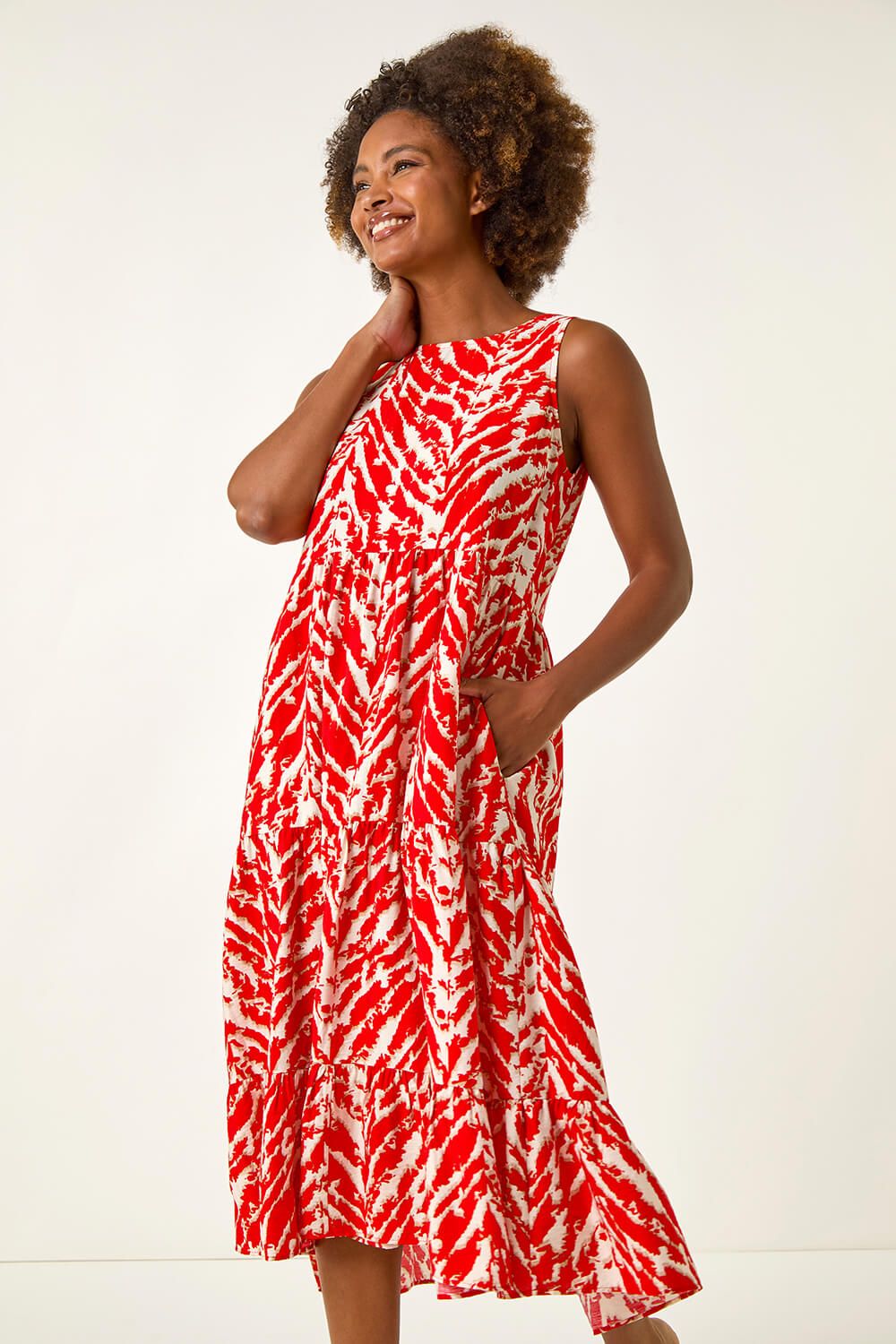 Roman Abstract Tiered Smock Dress