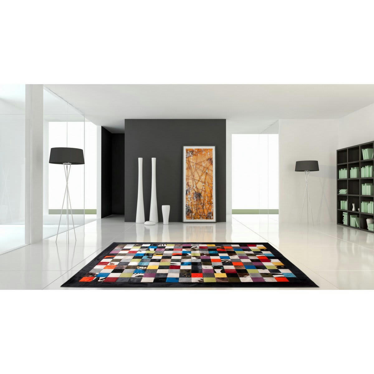 IBIZA - Tapis ethnique patchwork en peau de vache multicolore 140x200
