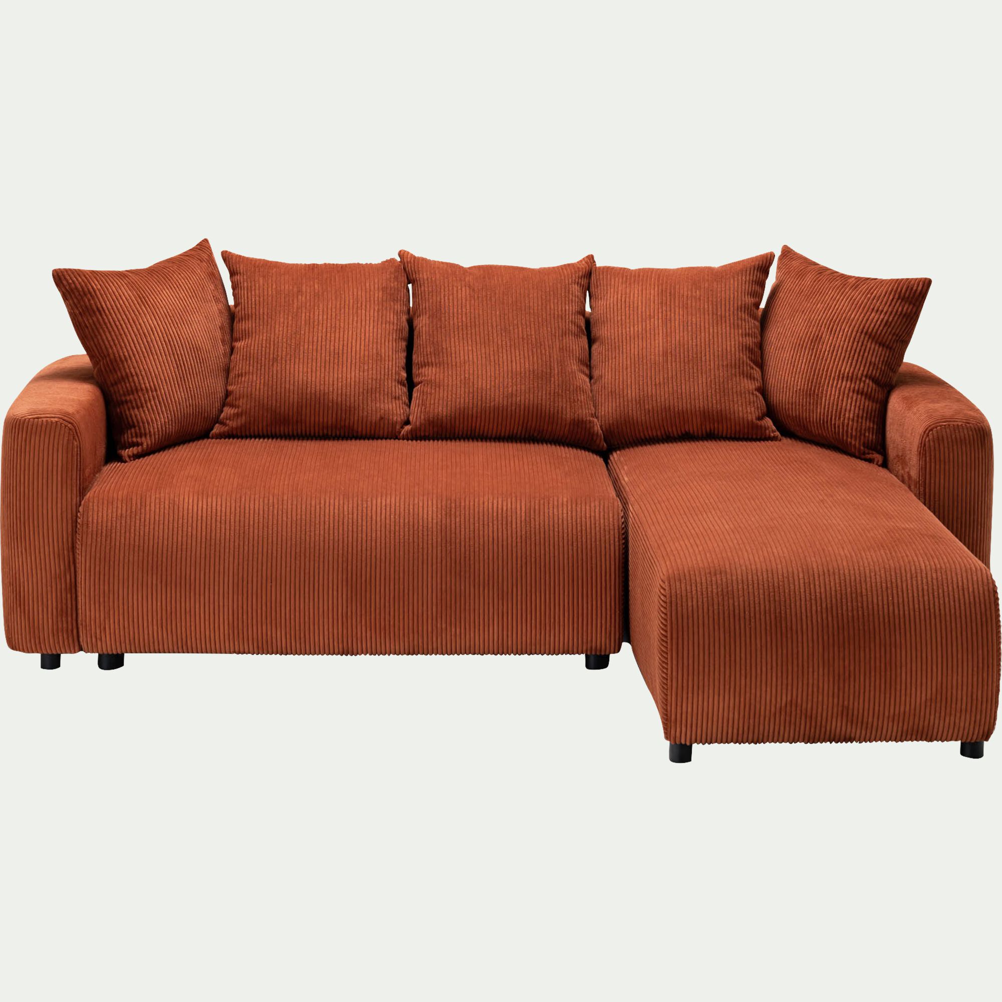 LUDI - Canapé convertible à angle réversible en velours côtelé - brun rustrel
