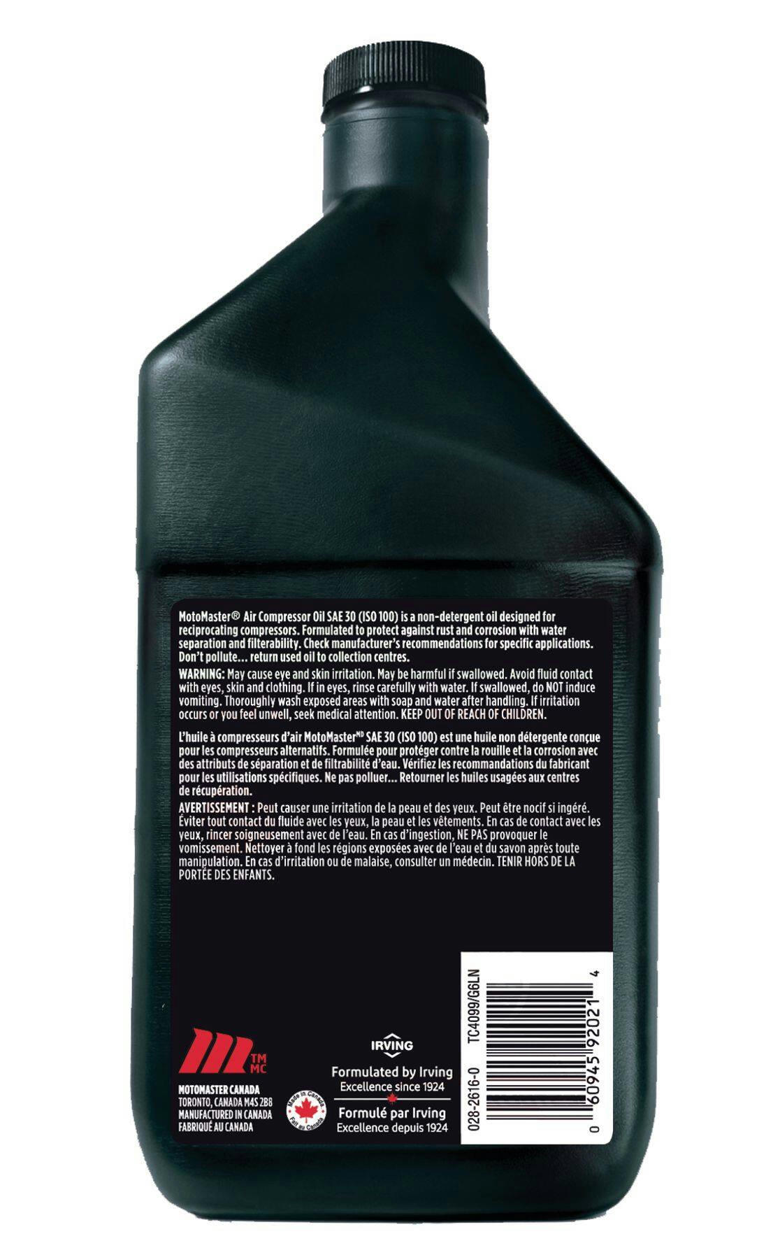 MotoMaster Air Compressor Oil for Reciprocating Compressors ISO 100, 946-mL