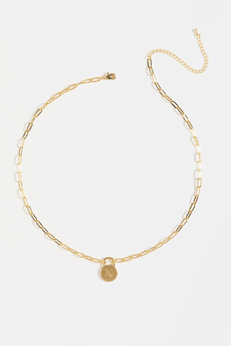 Initial Curb Chain Pendant Necklace Gold