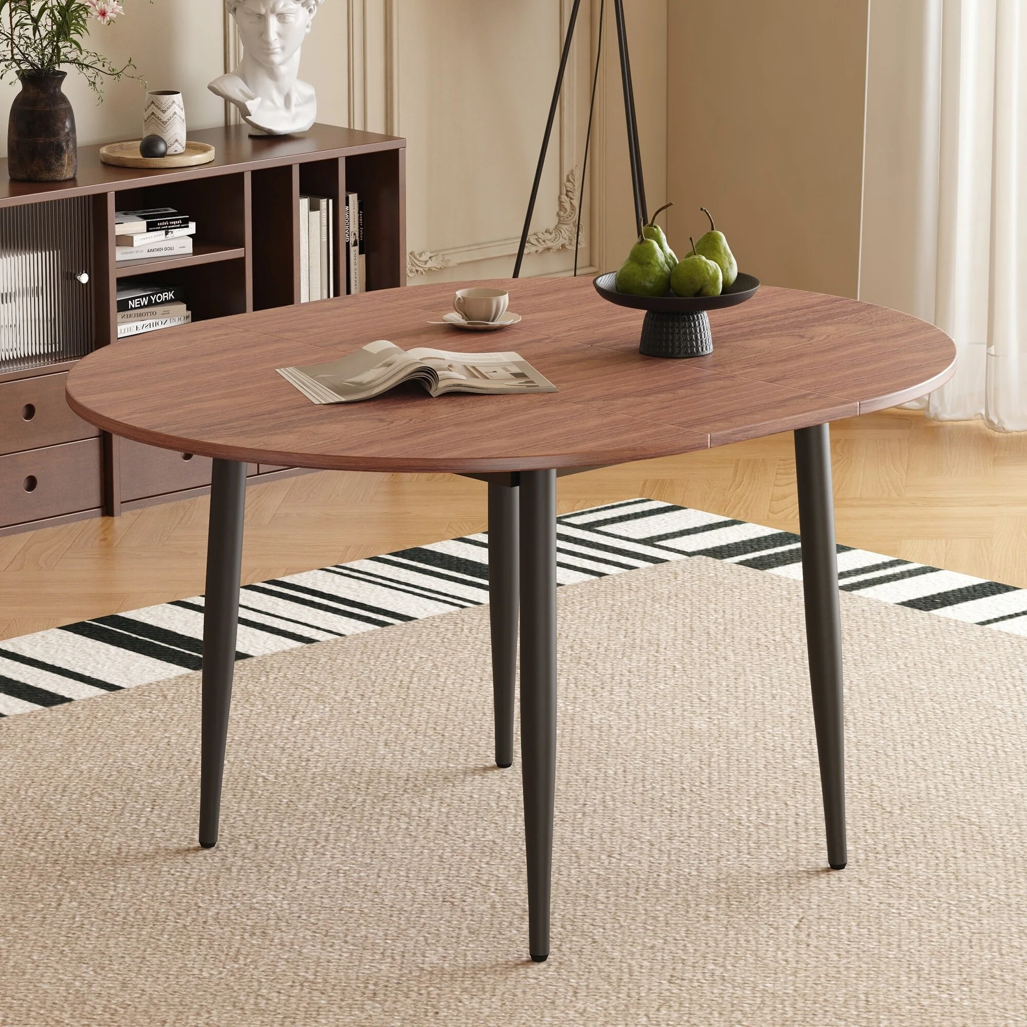 Walnut Dining Table with MDF table top and black metal legs
