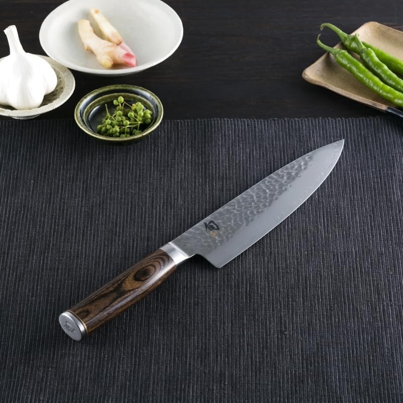 Shun Premier 8 Chef's Knife, Handcrafted Japanese Kitchen Knife for Professional and Home Chefs, VG-MAX Core with Damascus Stainless Steel Cladding, Pakkawood Handle