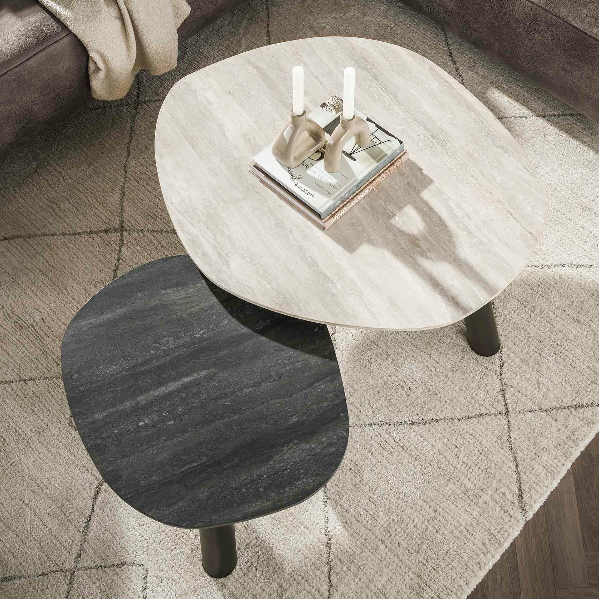 Tables basses design céramique 3D gris clair & foncé (x2) GALWAY