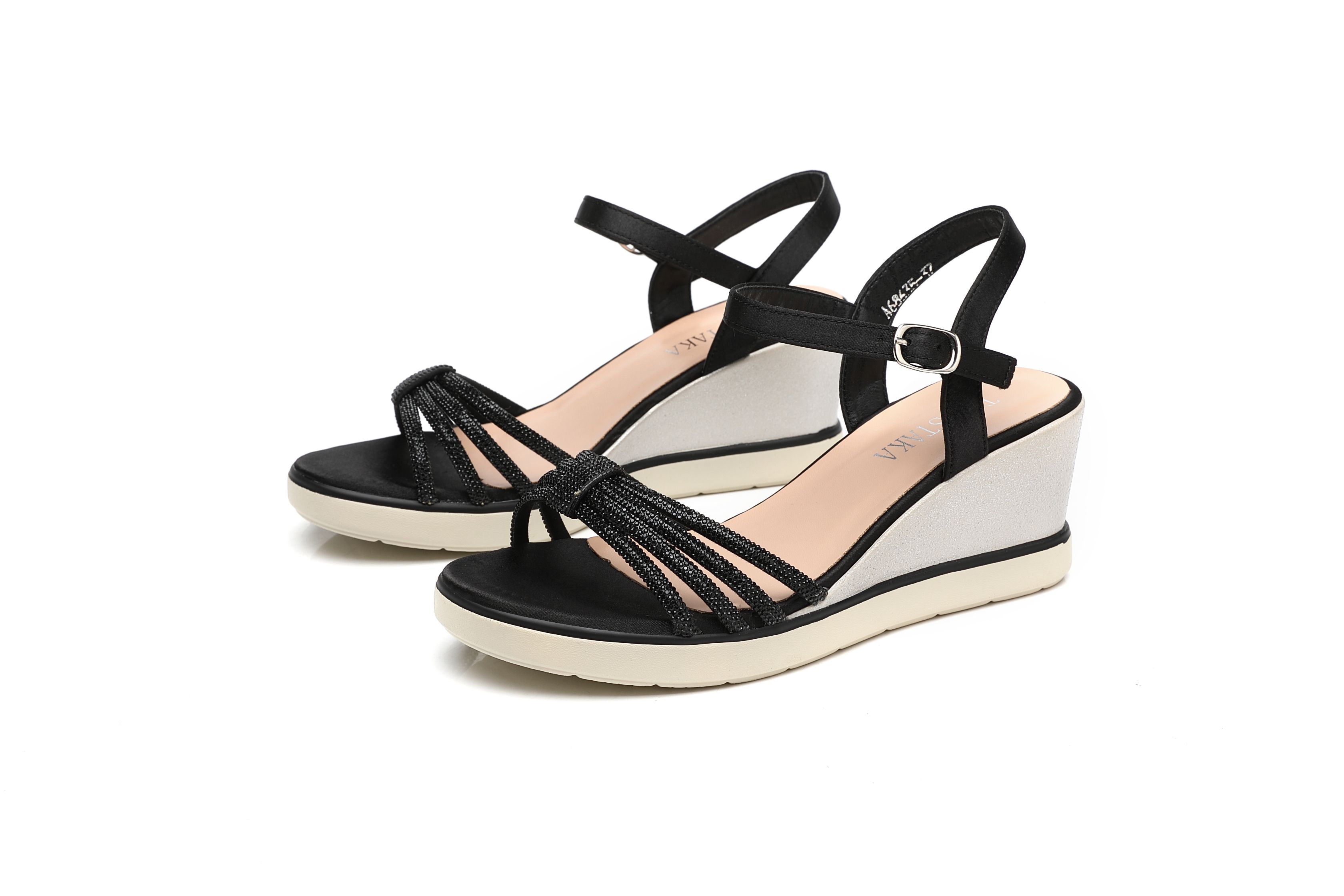 IVACHY Sparkly Glitter Ankle Strap Buckle Wedge Sandals