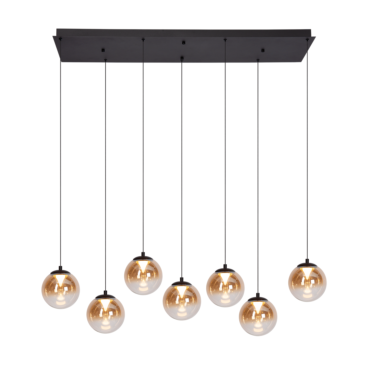 Atmooz Monza 7 Hanglamp – 120x40cm – Zwart – 7 Pendels – Amber & Smoke