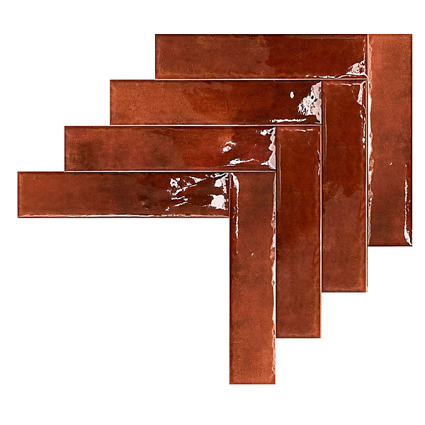 Carrelage Mural Effet Zellige Rouge 6,5x29,8 Monpelli Wine Mix - Paquet de 0,93 m2 - Allocarrelage