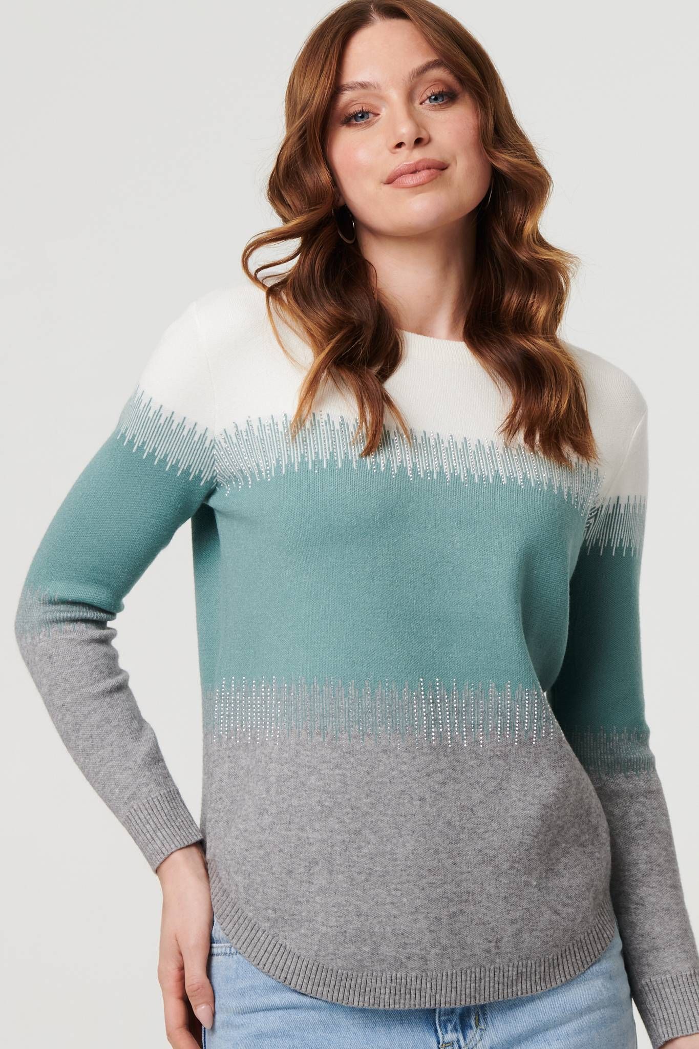 Izabel London Sparkly Colour Block Curve Hem Jumper