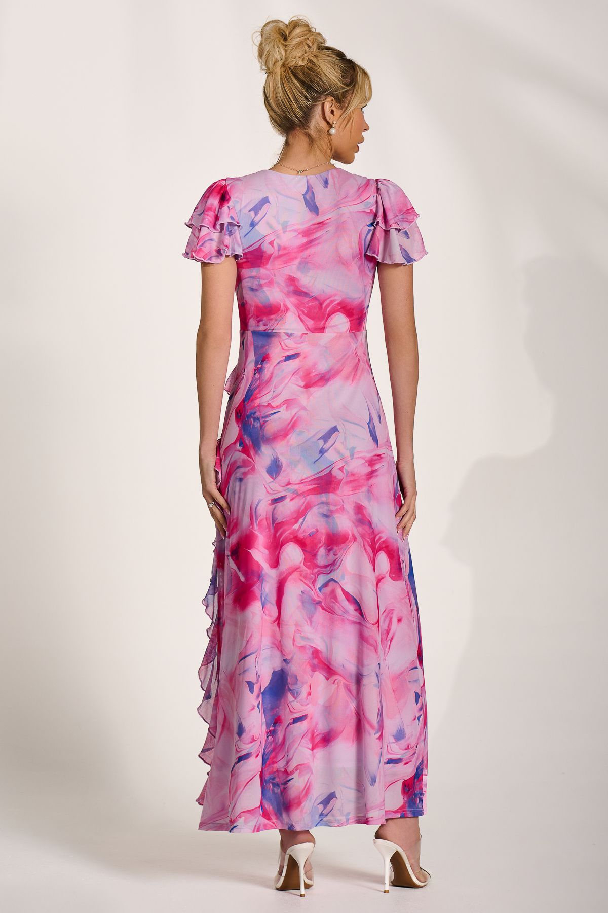 Jolie Moi Cap Sleeve Ruffle Mesh Maxi Dress