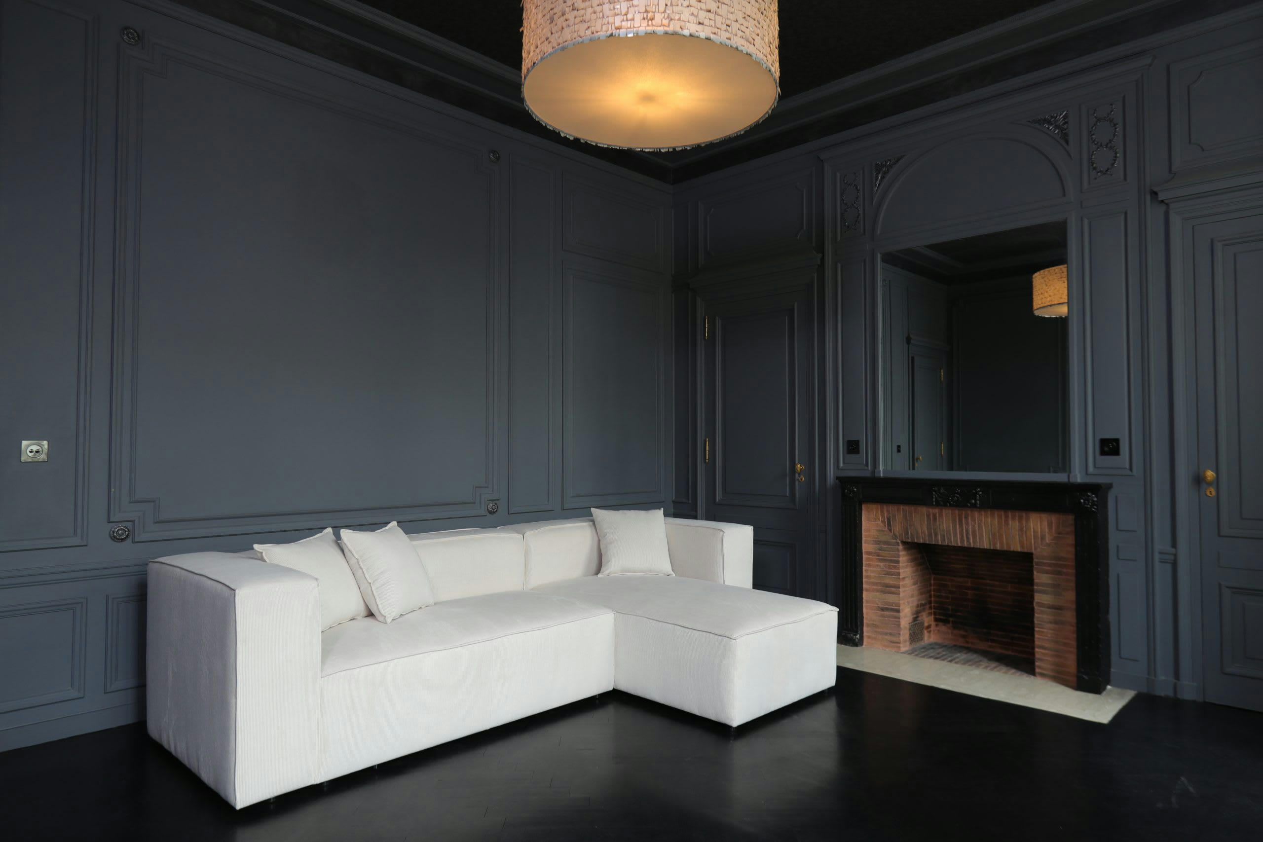 LIVAL - Canapé d'angle droit modulable 4 places en velours côtelé beige