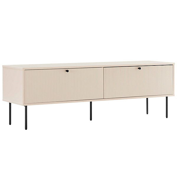 Meuble TV 2 portes en acier et MDF décor mélaminé 150 cm beigeOviala