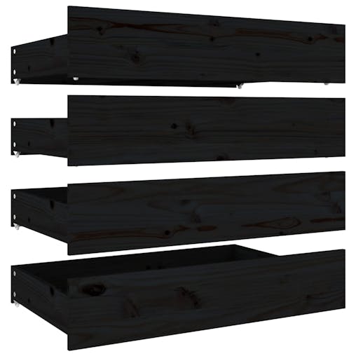 NNEVL Bed Drawers 4 pcs Black Solid Wood Pine