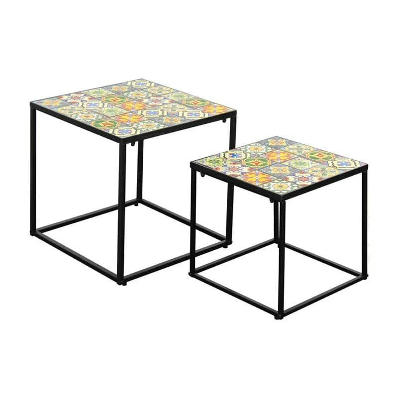 - Ensemble de 2 tables basses avec plateau en céramique
