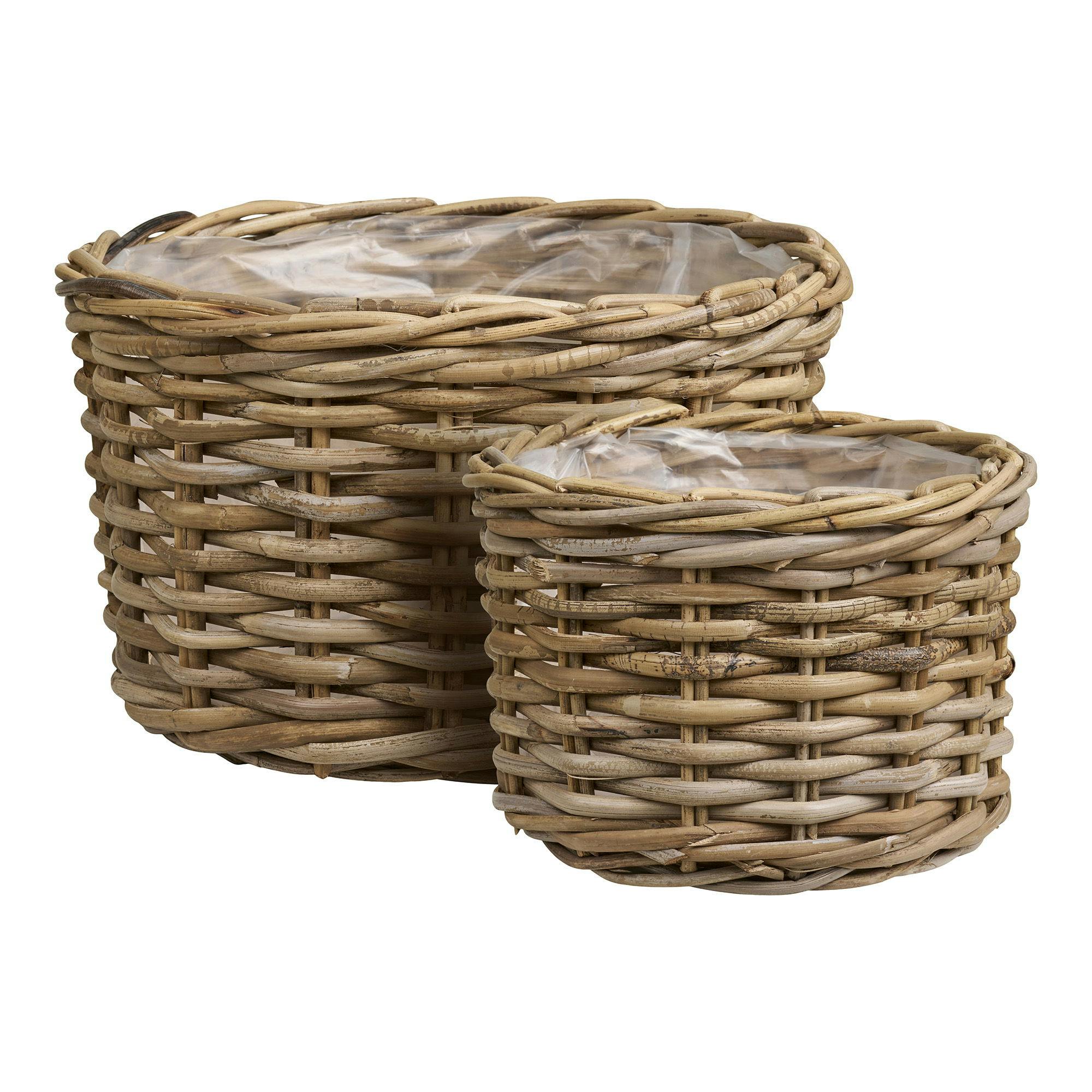 Cache-pot bas pour grandes plantes, en rotin (lot de 2)